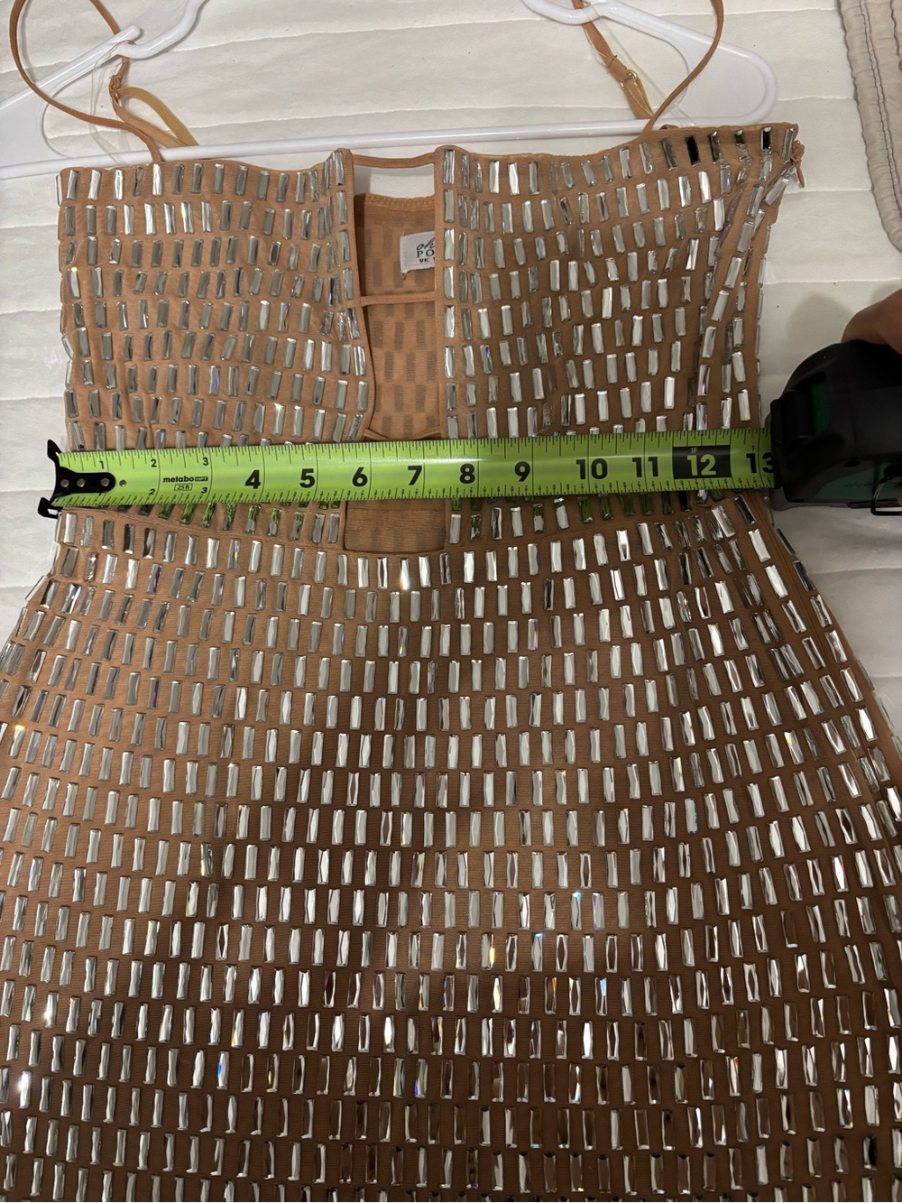 OH POLLY EUC BEAUTIFUL DRESS Strappy Metallic Nude Mini Dress ๐ SZ8 - Picture 9 of 11